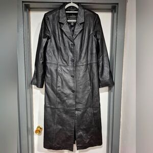 Genuine Leather Black Trench Coat